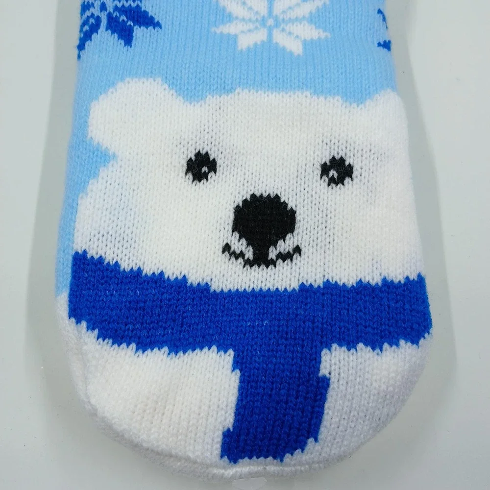 Sherpa Critter Slipper Socks One Size Blue‎ Polar Bear Non Slip Warm
